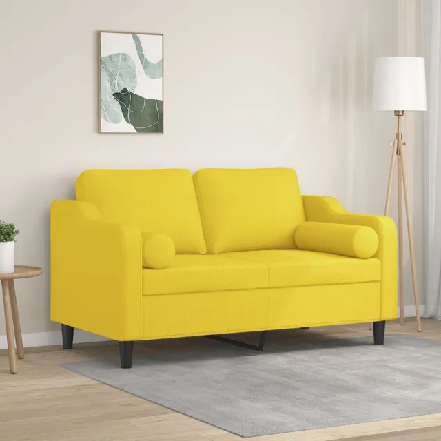 vidaXL Tweezitsbank met sierkussens 120 cm stof lichtgeel geel