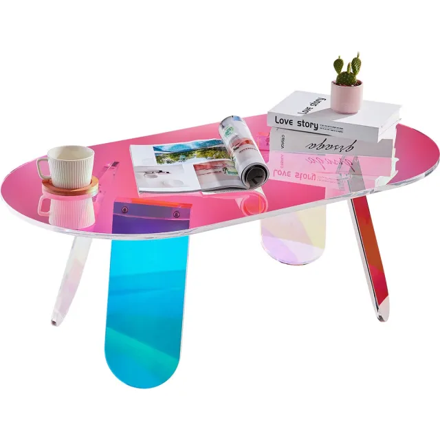 Vevor Acryl Bijzettafel 95 X 50 cm, Kleurrijke Acryl Bijzettafel, Bartafel Gemakkelijk Schoon Te Maken, Acryl Salontafel voor Koffie, Drankjes, Eten, Snacks, Salontafel voor Woonkamer, Slaapkamer Etc