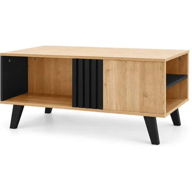 City long dragon LONG DRAGON – Salontafel – Ruime opbergvakken en geribbeld front – Naturel – 100 × 60 × 45 cm