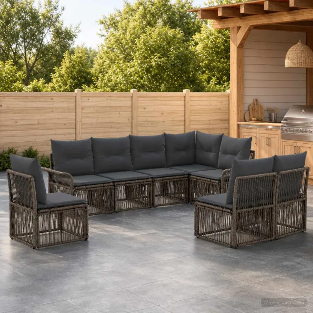 vidaXL Tuinbankenset 8 st 8-zits Grijs poly rattan, foto 2