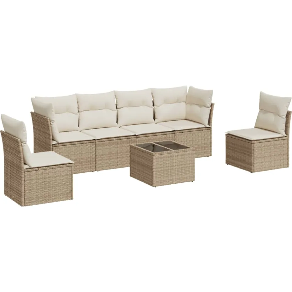 vidaXL 7-delige Loungeset met kussens poly rattan beige