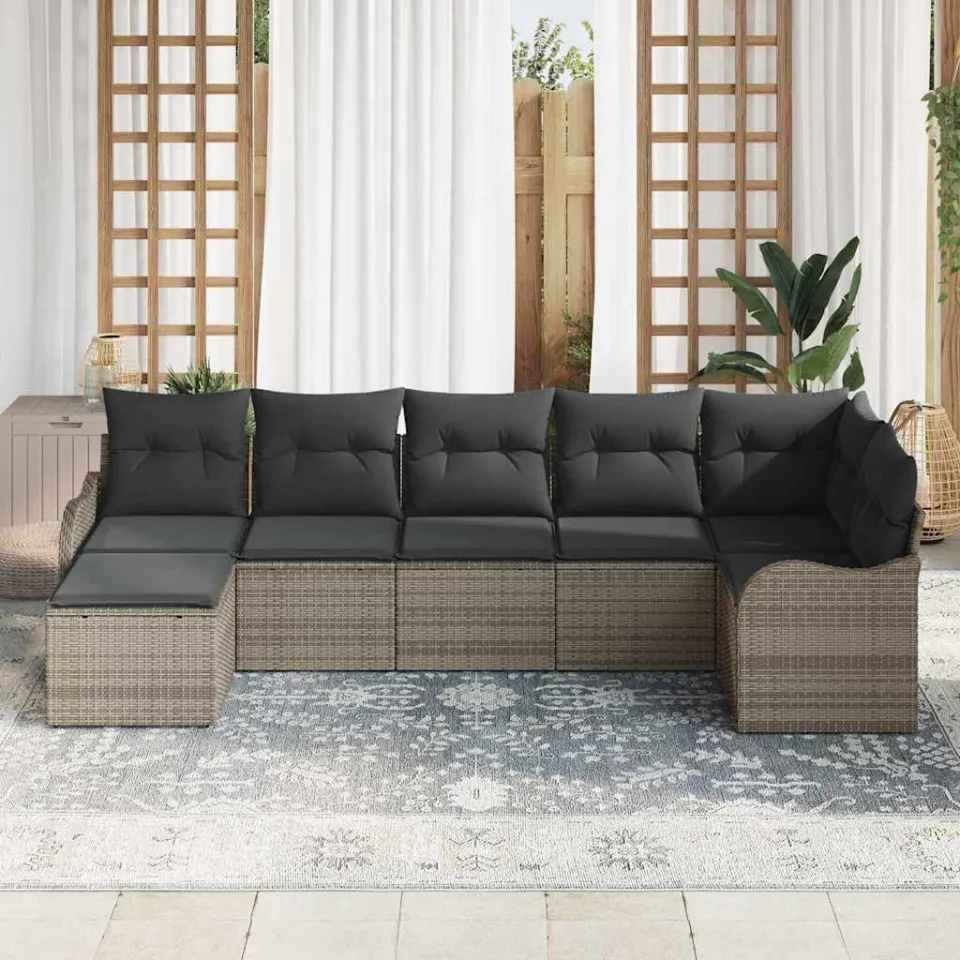 vidaXL Tuin Sofa Set 7 st Grijs poly rattan, foto 3