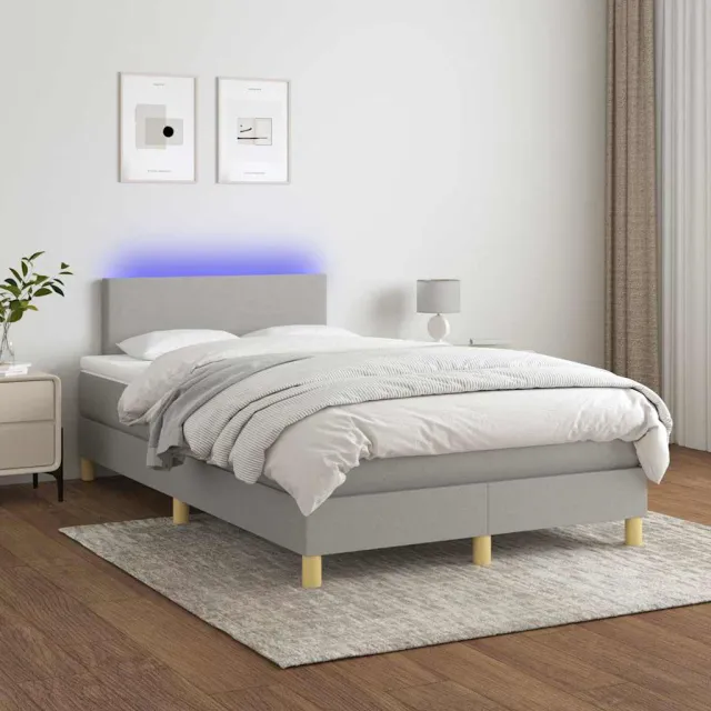 vidaXL Boxspring met matras en LED stof lichtgrijs 120x200 cm grijs