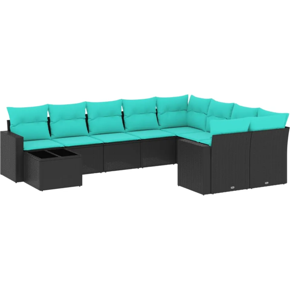 vidaXL 10-delige Loungeset met kussens poly rattan zwart, foto 3