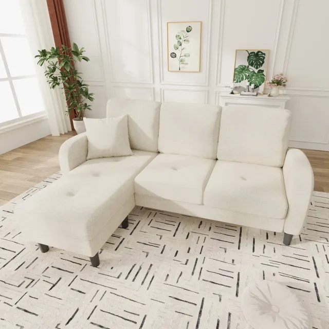 Zubaliya L-vormige Hoekbank met Chaise Longue - L-Bank, 3-zitsbank, 3-Zitsbank, Moderne Hoekbank, 166 x 118 x 77 cm, Corduroy Stof, Kunststof Poten, Modulair Ontwerp, Ideaal voor Woonkamers, Appartementen en Kantoren-Beige