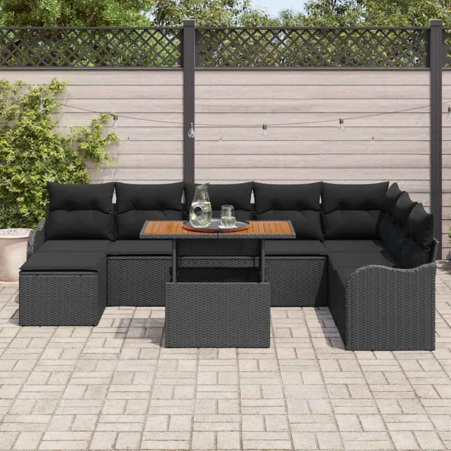 vidaXL Tuin Sofa Set 9 st Zwart Poly rattan en gepoedercoat staal, foto 3