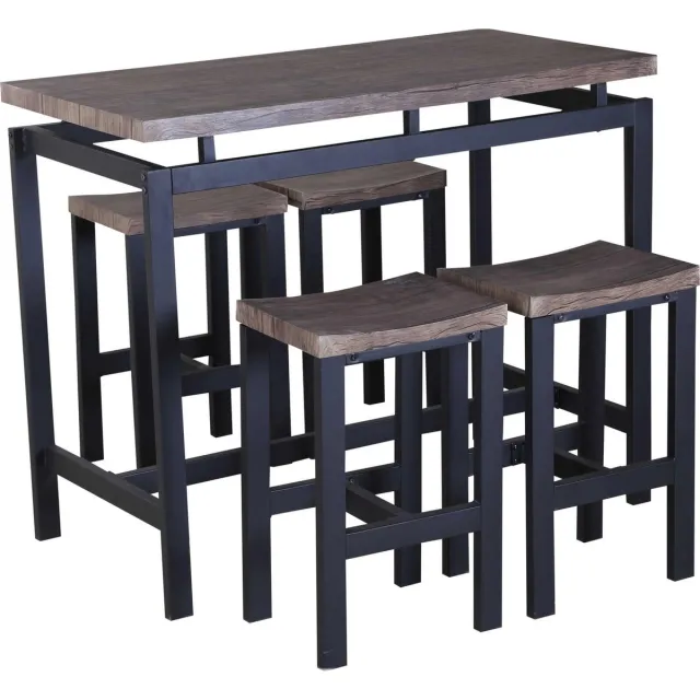 poldimar Barset Mesin 120x60 met 4 barkrukken - bruin/zwart Bruin|Zwart