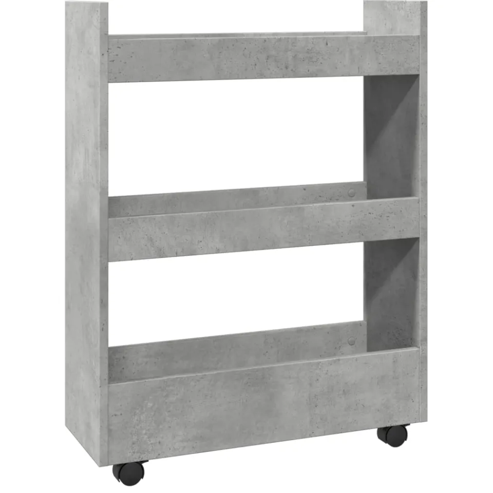 vidaXL Opbergtrolley smal 3-laags bewerkt hout betongrijs grijs, foto 3