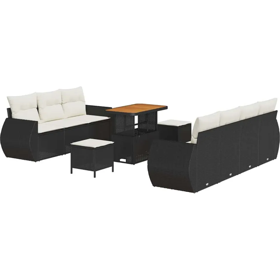 vidaXL Tuin Sofa Set met kussen met opslag 10 pcs Zwart poly rattan