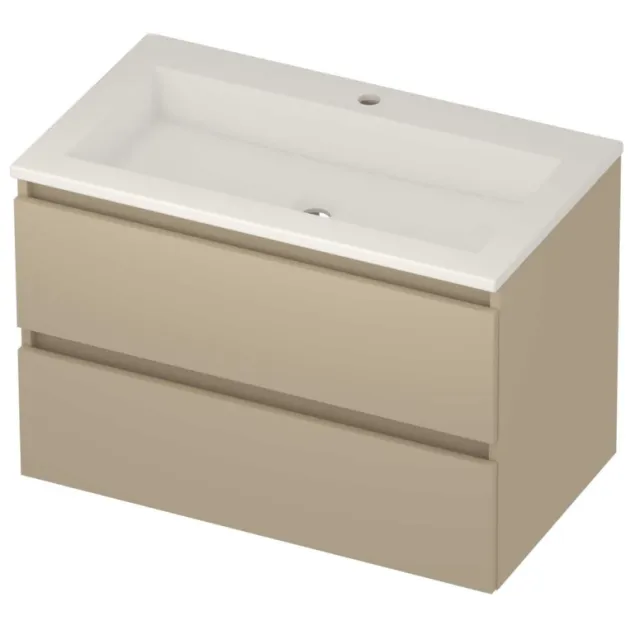 Basic-Line Aura 46 Badmeubelset Acryl 1 Kraangat Greeploos 80x46x54 cm Mat Beige Glans Wit