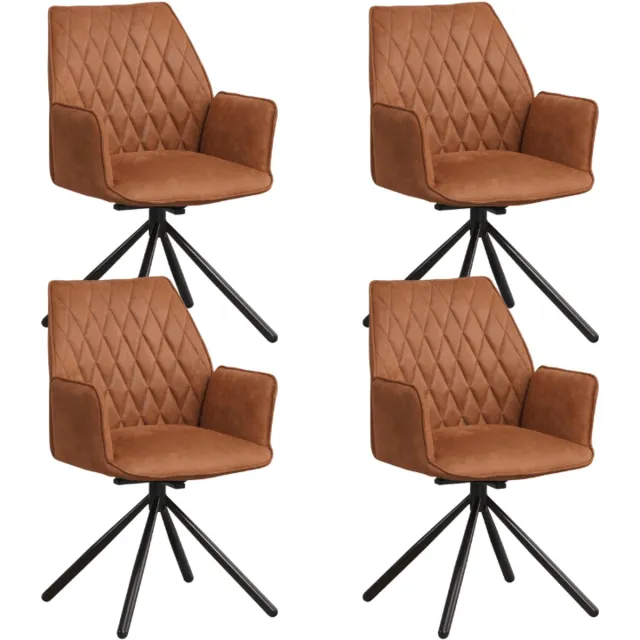 Dimehouse Set van 4 Draaibare Eetkamerstoelen Novan Industrieel Cognac Stof – 180° Draaibaar - Stof - Industrieel