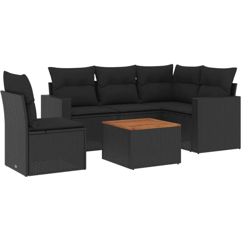 vidaXL 6-delige Loungeset met kussens poly rattan zwart, foto 3