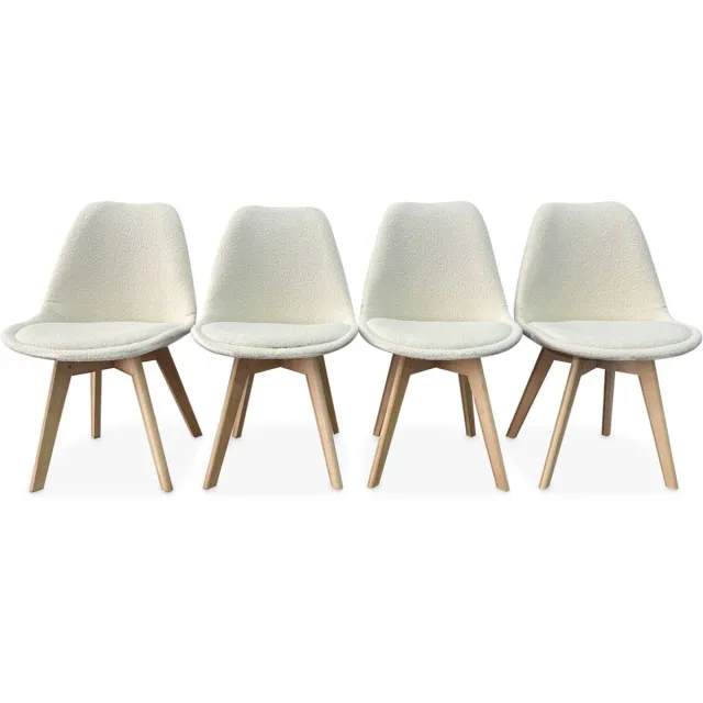 sweeek Set van 4 scandinavische stoelen met bouclé, poten van beukenhout - nils Wit