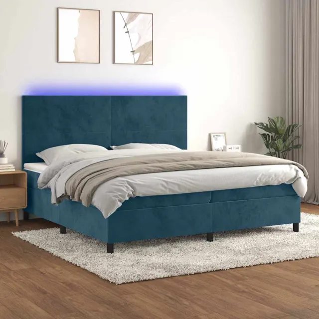 vidaXL Boxspring met matras en LED fluweel donkerblauw 200x200 cm blauw
