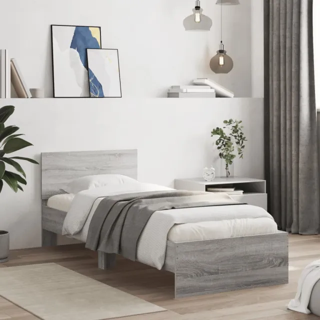 vidaXL Bedframe met hoofdbord bewerkt hout grijs sonoma 75x190 cm