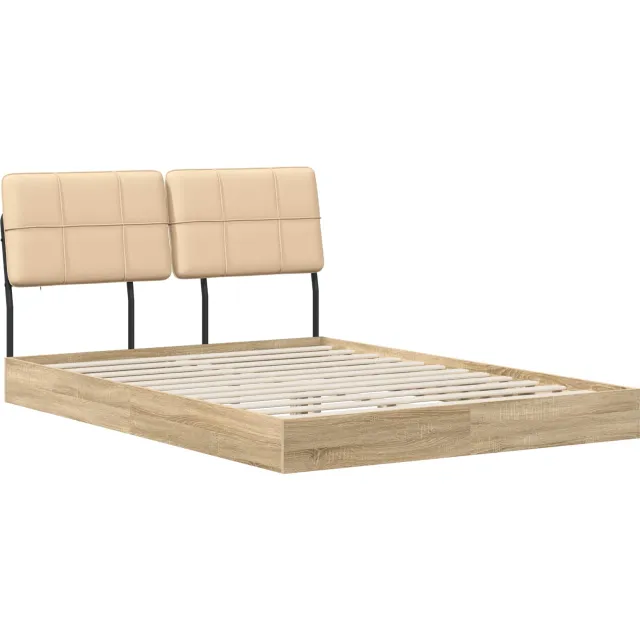 vidaXL Tweepersoonsbed met hoofdbord Sonoma eiken en crème