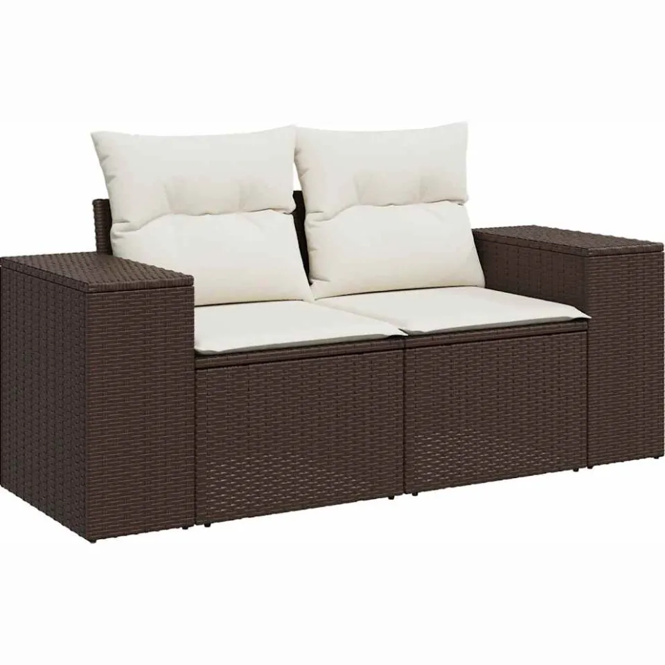 vidaXL 9-delige Loungeset met kussens poly rattan bruin