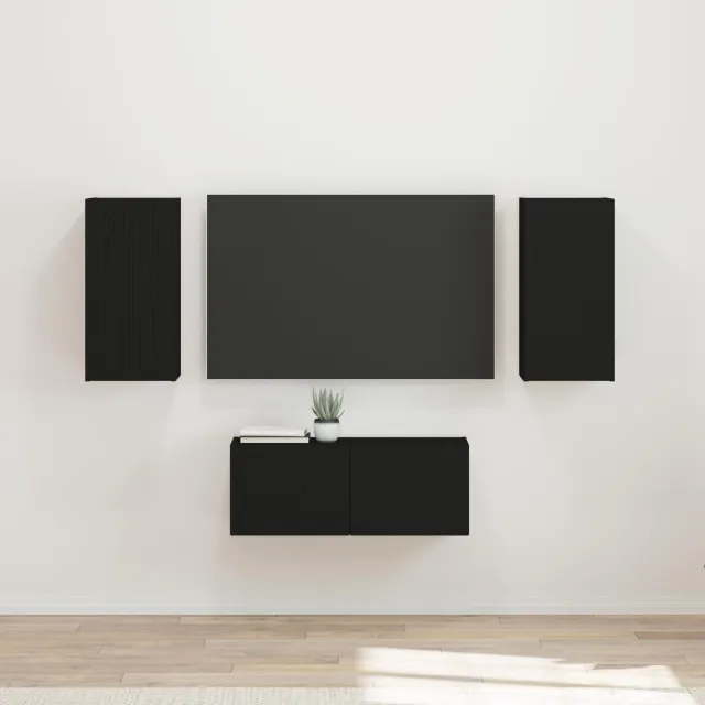 vidaXL Tv-meubelset 6 st Zwart Bewerkt hout