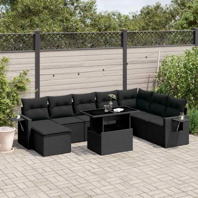 vidaXL 8-delige Loungeset met kussens poly rattan zwart, foto 2