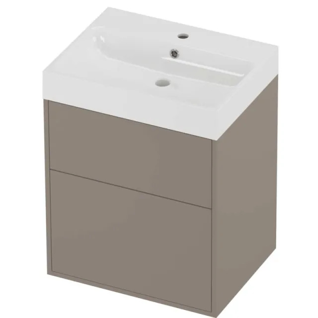 Proline Podium Badmeubelset Polystone Loft 1 Kraangat Voor Grepen 60x46x75 cm Glans Wit Clay Beige