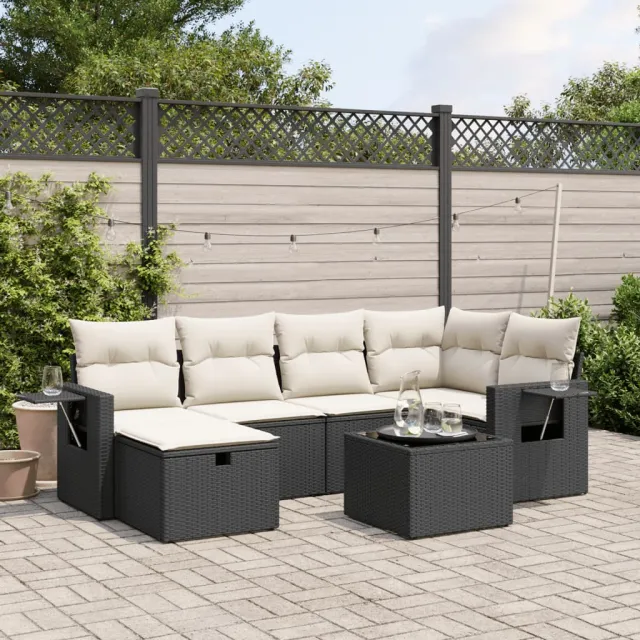 vidaXL 7-delige Loungeset met kussens poly rattan zwart, foto 2