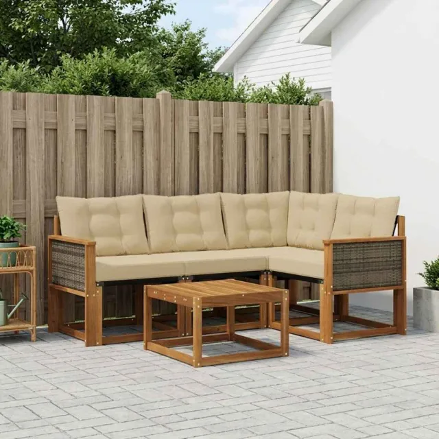 vidaXL Buiten bankenset 5 st 4-zits Natuurlijk en Beige