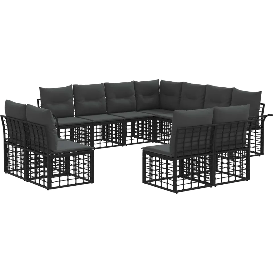 vidaXL Buiten bankenset 11 st Zwart en Donkergrijs Polyester