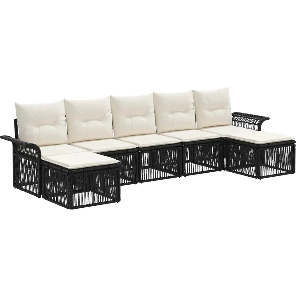 vidaXL Tuinbankenset 7 st Zwart poly rattan, foto 3
