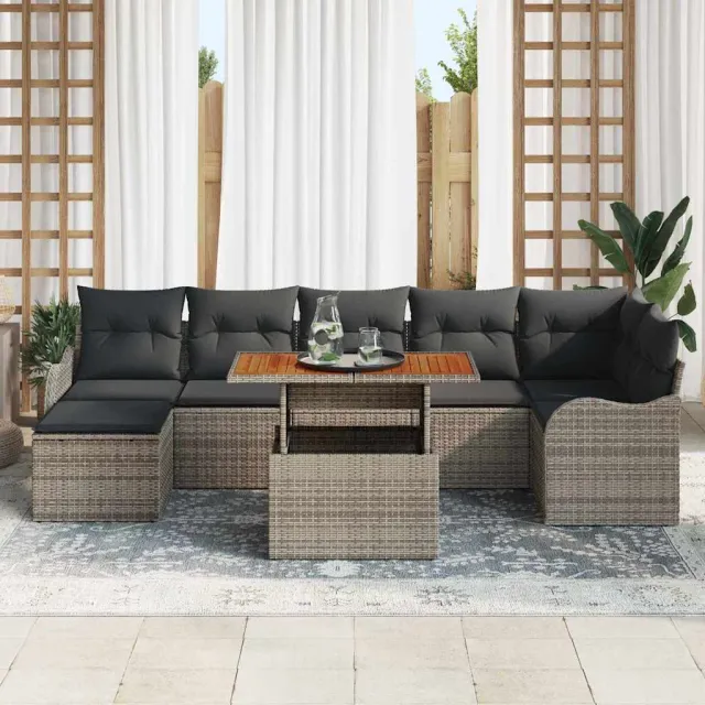vidaXL Tuin Sofa Set 8 st Grijs Poly riet, foto 2