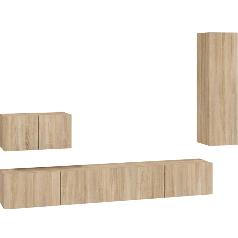 vidaXL 4-delige Tv-meubelset bewerkt hout sonoma eikenkleurig Bruin