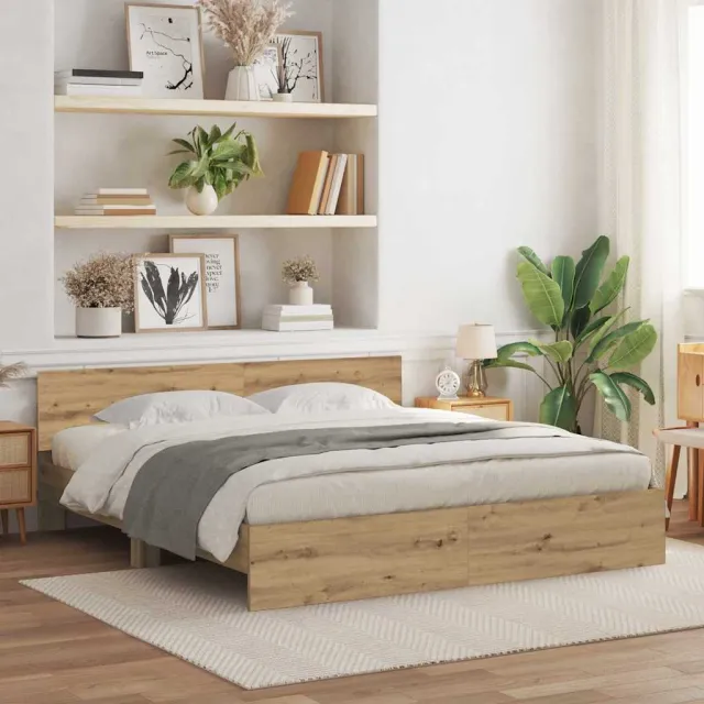 vidaXL Bedframe met hoofdbord Artisanaal eiken 180 x 200 cm Bruin