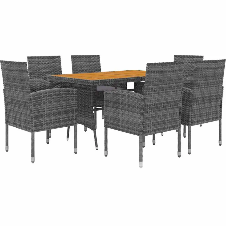 vidaXL 7-delige Tuinset poly rattan grijs