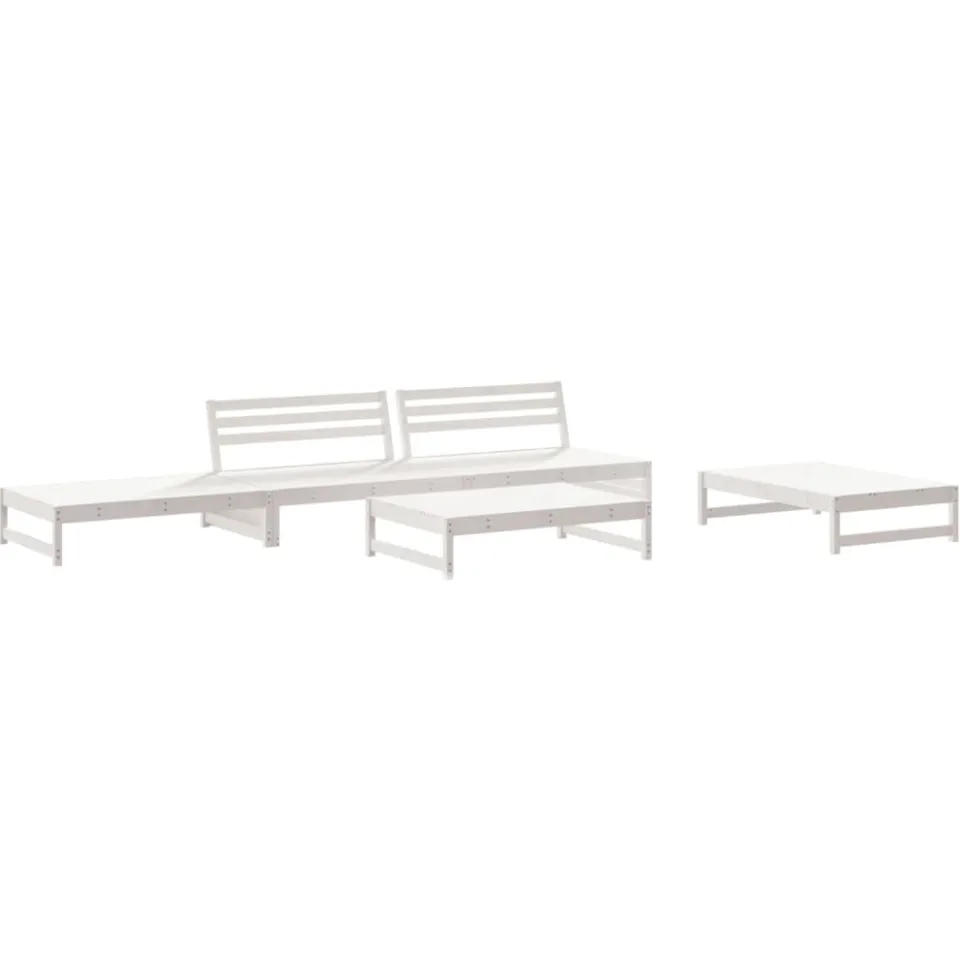 vidaXL 5-delige Loungeset met kussens massief hout wit, foto 3