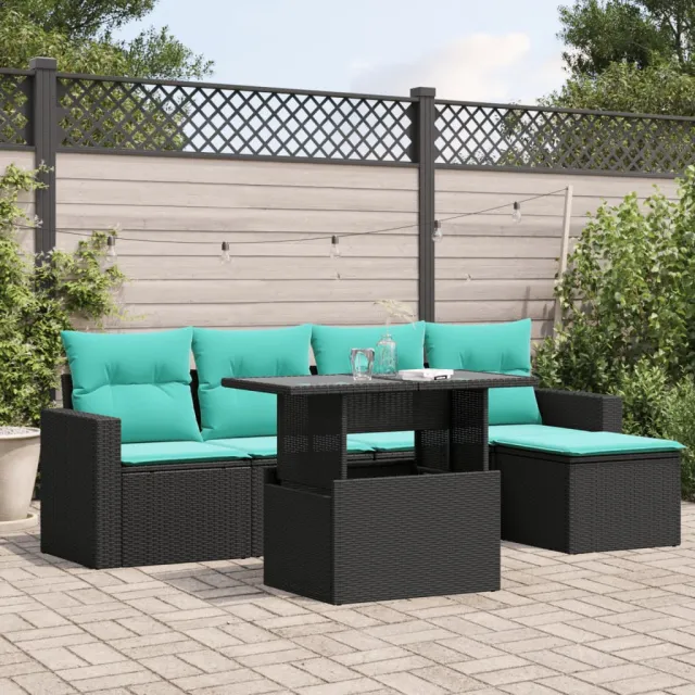 vidaXL 6-delige tuinbankset met kussens van zwart polyrotan, foto 2