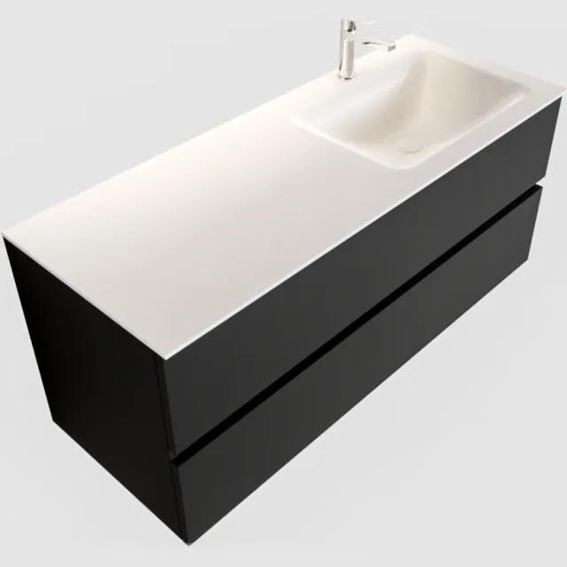 Boss & Wessing Badkamermeubel Solid Surface BWS Oslo 120x45 cm Mat Zwart Urban Rechts (1 kraangat)