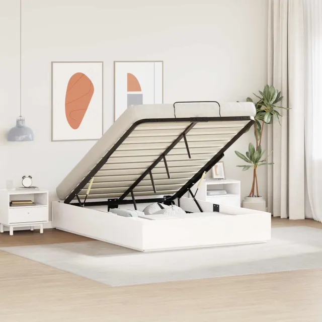vidaXL Ottoman Bedframe met Opslag Wit 135 x 190 cm Massief grenenhout