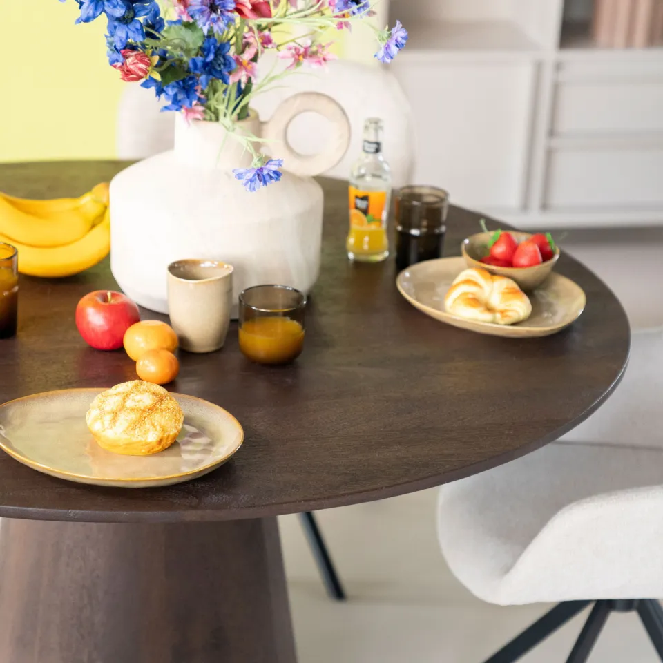 Eleonora Ronde Eettafel 'Aron' Mangohout, kleur Bruin, 130cm, foto 6
