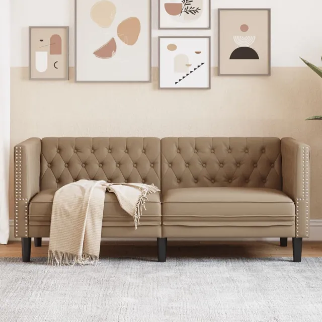 vidaXL Tweezitsbank Chesterfield-stijl kunstleer cappuccinokleurig Bruin