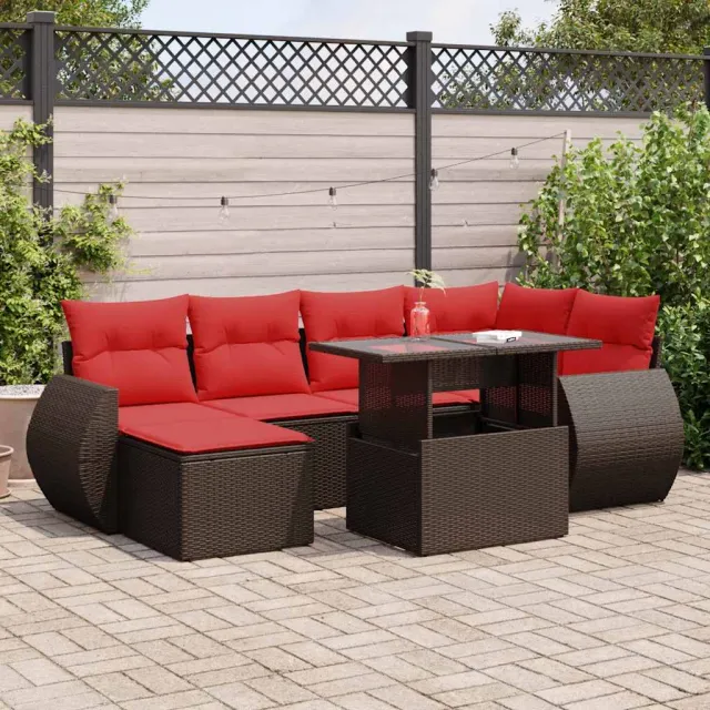 vidaXL 7-delige Loungeset met kussens poly rattan acacia bruin, foto 2