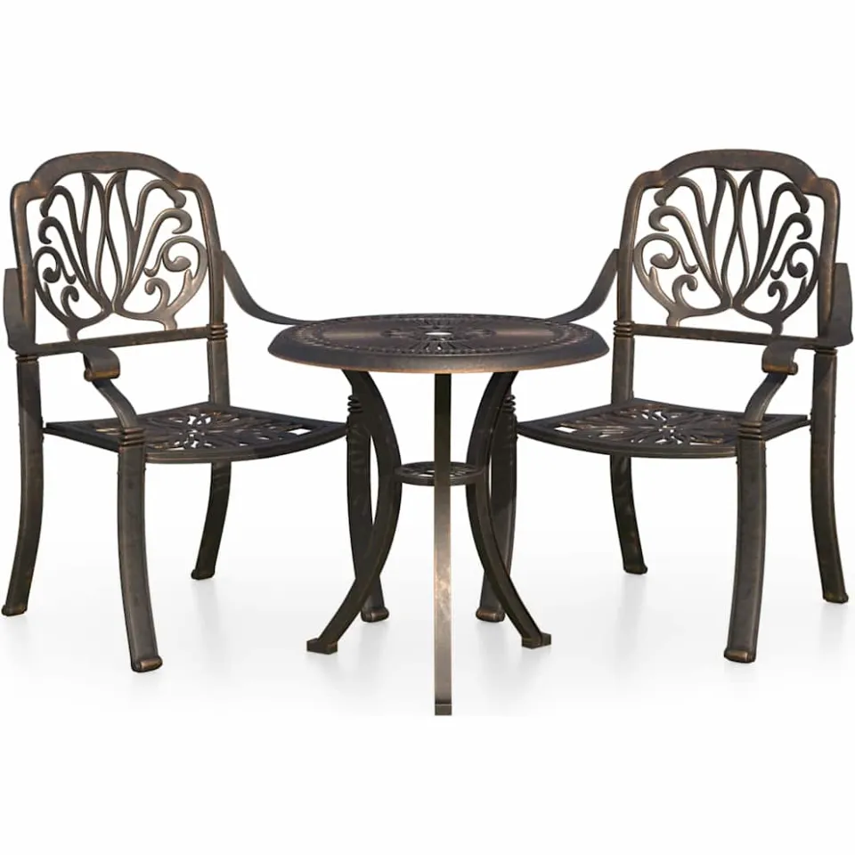 vidaXL 3-delige Bistroset gietaluminium bronskleurig bruin, foto 3