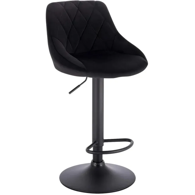 Klarven Barkruk Fluweel zwart - Barkrukken Set van 2 - Barkrukken met Rugleuning - Barkrukken - Bar Stool - Kunstleer, Hoogte verstelbaar, 360 graden draaibaar, draagvermogen 100 kg - B50xd45xh31cm