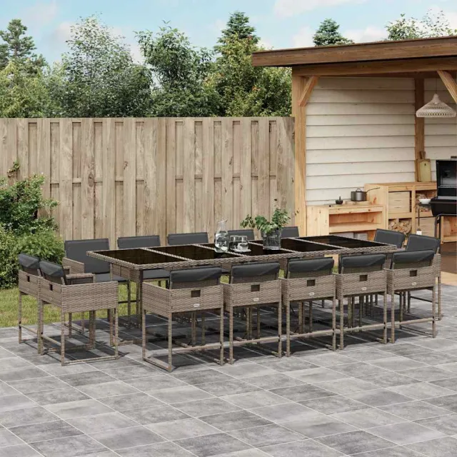 vidaXL 15-delige Tuinset met kussens poly rattan grijs, foto 2