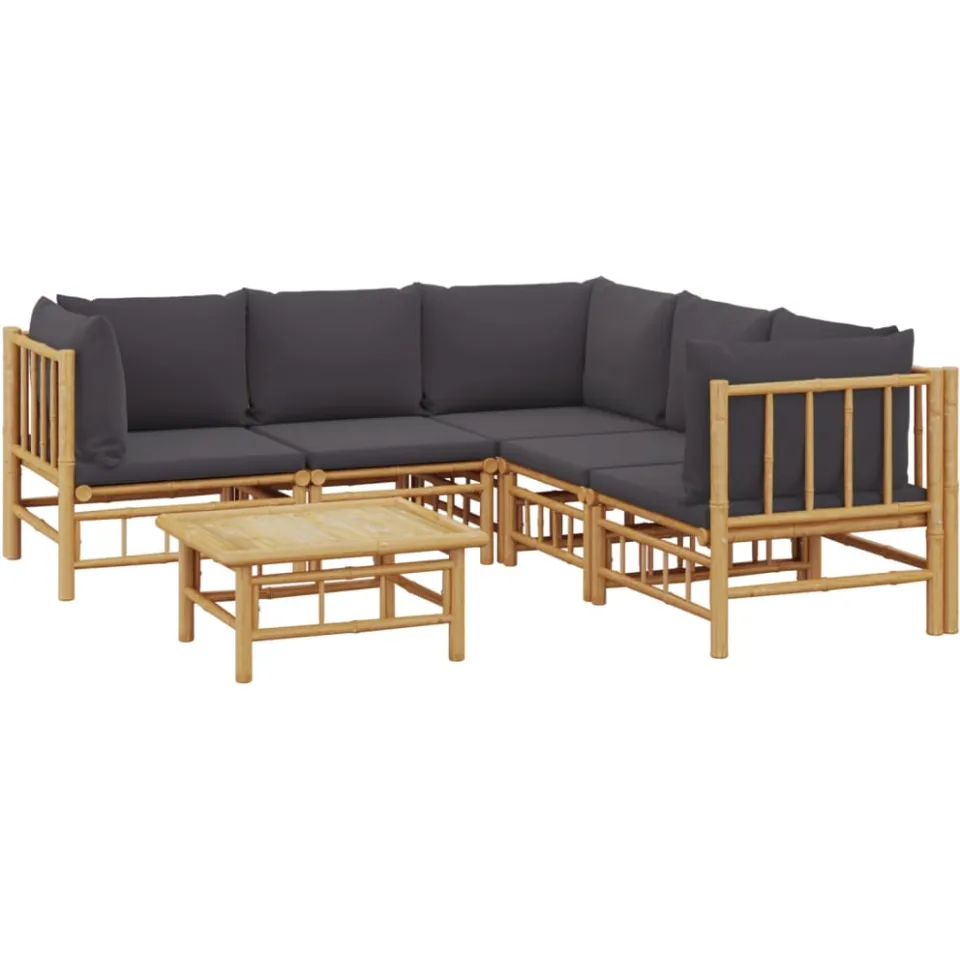 vidaXL 6-delige Loungeset met kussens bamboe donkergrijs Bruin