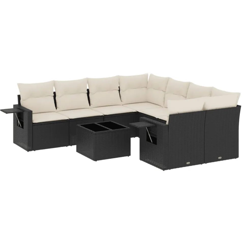 vidaXL 9-delige Loungeset met kussens poly rattan zwart, foto 3
