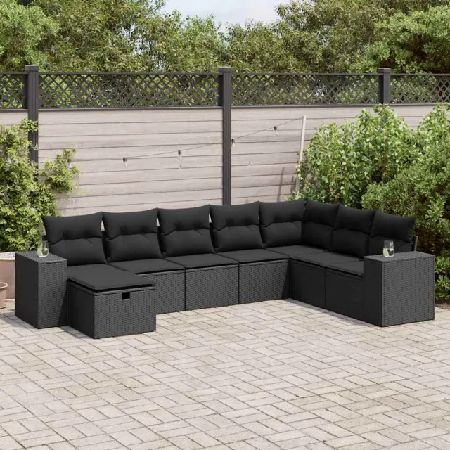 vidaXL 8-delige Loungeset met kussens poly rattan zwart, foto 2