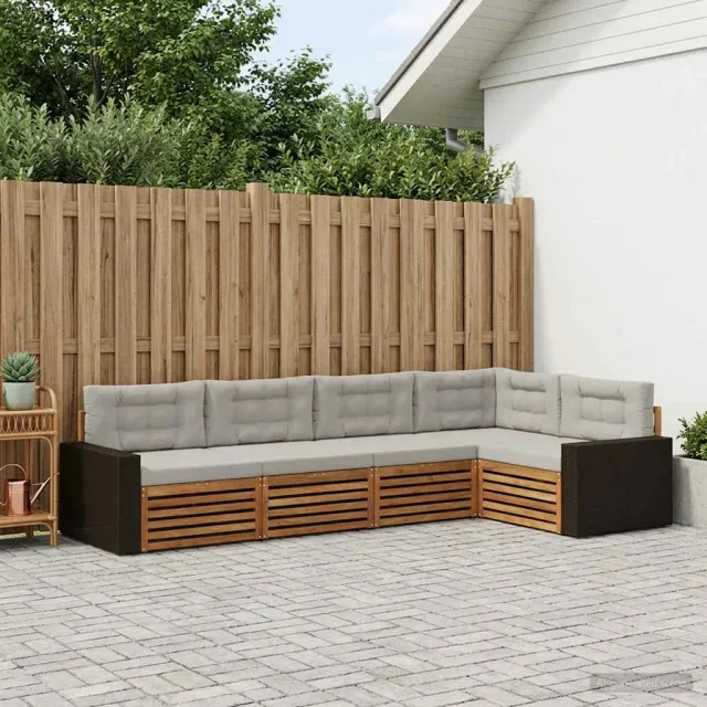 vidaXL Buiten bankenset 5 st Naturel en lichtgrijs Polyester Bruin