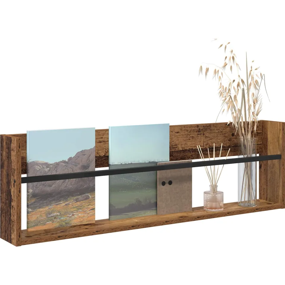 vidaXL Tijdschrift Rek met plank Oudhout 100 x 12 x 30 cm Bewerkt hout Bruin