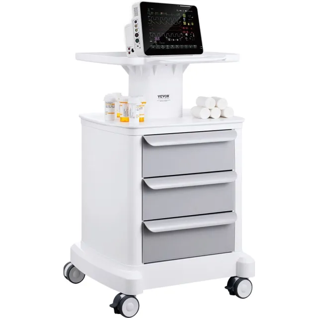 Vevor 4-Laags Laboratoriumwagen, Medicijnwagen, Serveerwagen, Transportwagen, 3 Laden wit