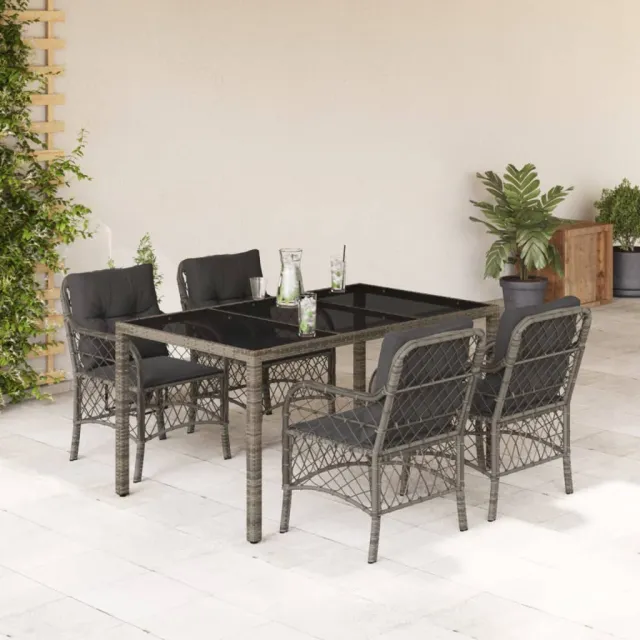vidaXL 5-delige Tuinset met kussens poly rattan grijs, foto 2