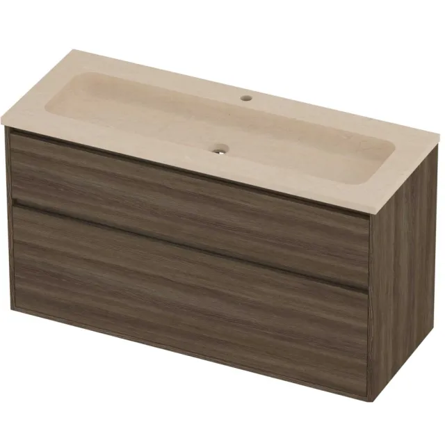 Proline Rollo Badmeubelset Hardsteen Elegant 1 Gat 2 Laden 120x46x67 cm Sand Stone Vital Oak Eiken